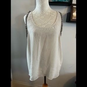 Cream Sheer Sleeveless Blouse With Beaded Edge